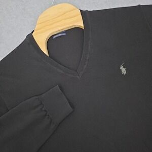 Polo Ralph Lauren V-Neck Sweater Men's Size XL Black Washable Merino Wool Classy